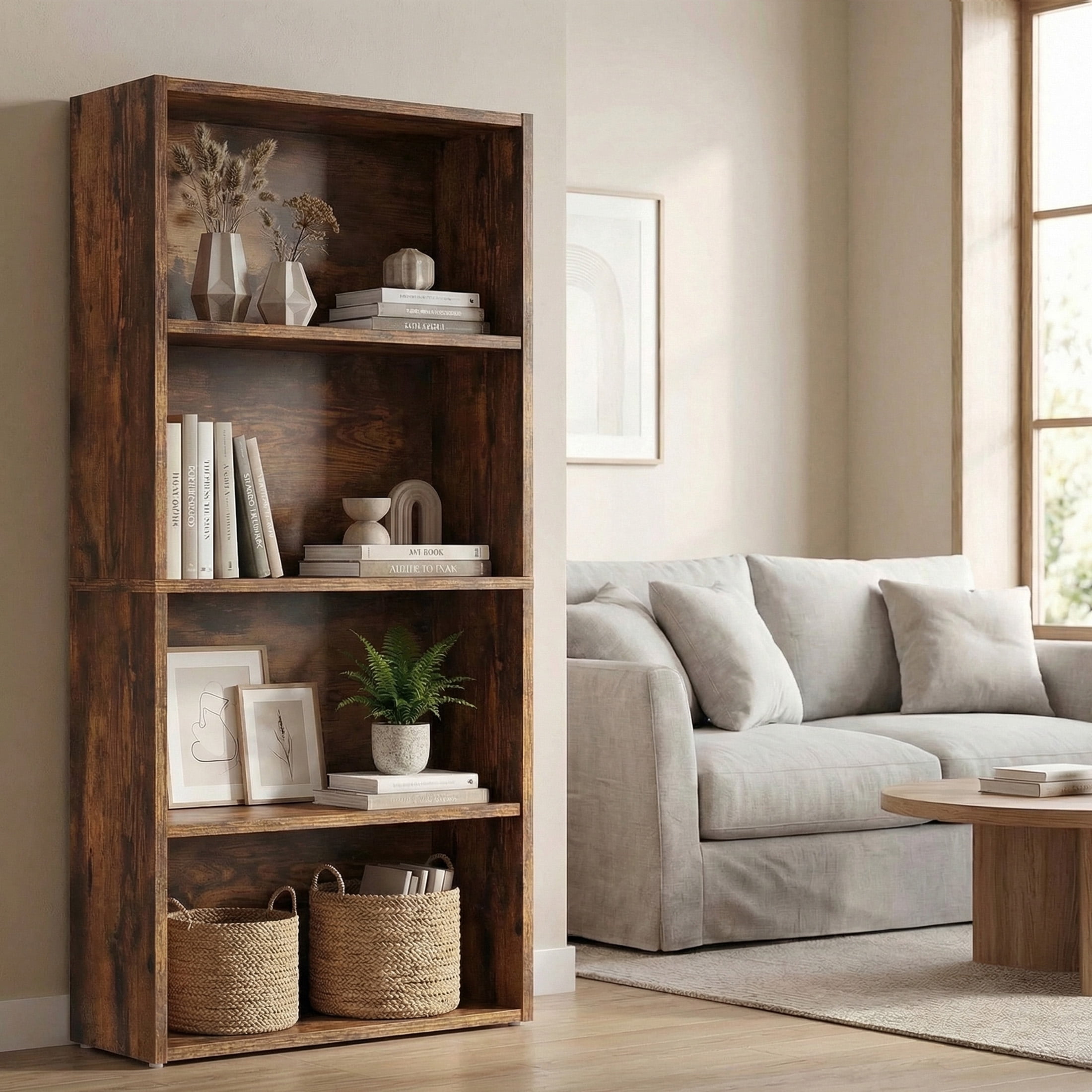 CONCETTA 4 Shelf Bookcase, 42 Inch Tall Floor Standing Open Bookshelf for Home Office and Living Room, Classic Rust