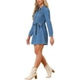thumbnail image 4 of INSPIRE CHIC Women's Belted Long Sleeves Button Front Denim Shirt Dress Jean Blue XS, 4 of 6