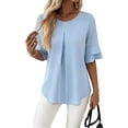 thumbnail image 4 of Gbobgt Women's Blouses Half Sleeve Crew Neck Casual Lightweight Summer Tops for Daily Office And Vacation Outfits Sky Blue M, 4 of 6