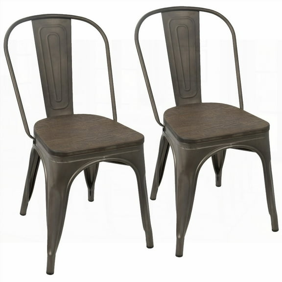 Industrial Solid Wood Dining Chairs - 2-Pack with Stackable Design