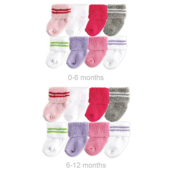Luvable Friends Infant Girl Grow with Me Cotton Terry Socks, Pink Stripe, 0-6 and 6-12 Months