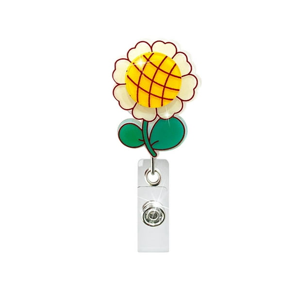 YUANOU Sunflower Acrylic Easy Pull Clip Easy Pull Doctor Nurse Student  Teacher Badge Holder Retractable Badge Reel(Light yellow)