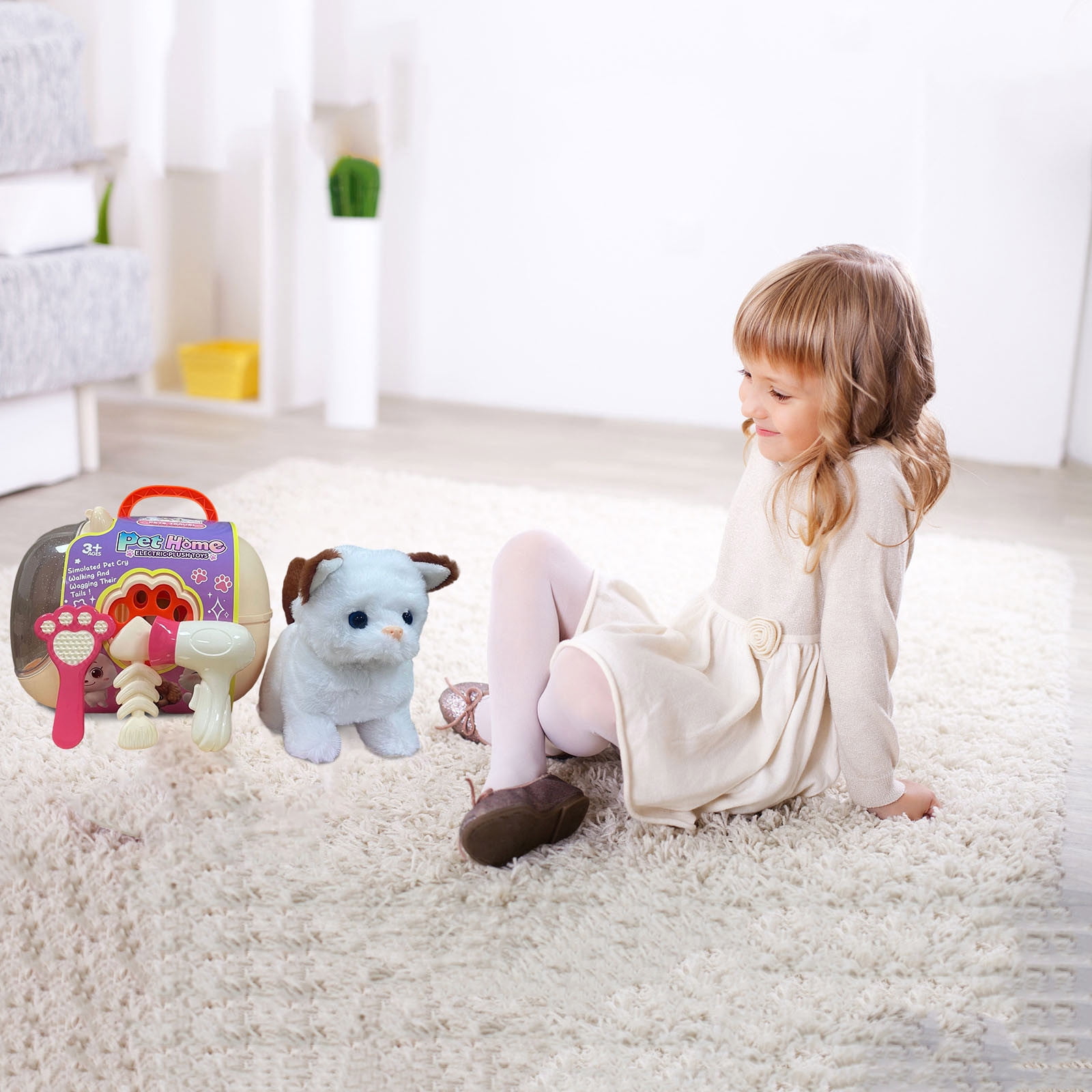 Plush Toy Kitty Electronic Interactive Cat Walking Cat Toy for Kids Realistic Toys for Girls Boys Toddler Toys Barking Wagging Tail Kitty Pet Care Gifts
