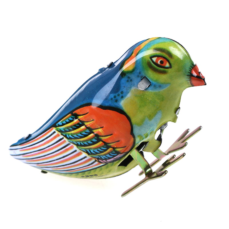 Wind up clockwork pecking song blue bird magpie tin toy vintage retro gift ~P 