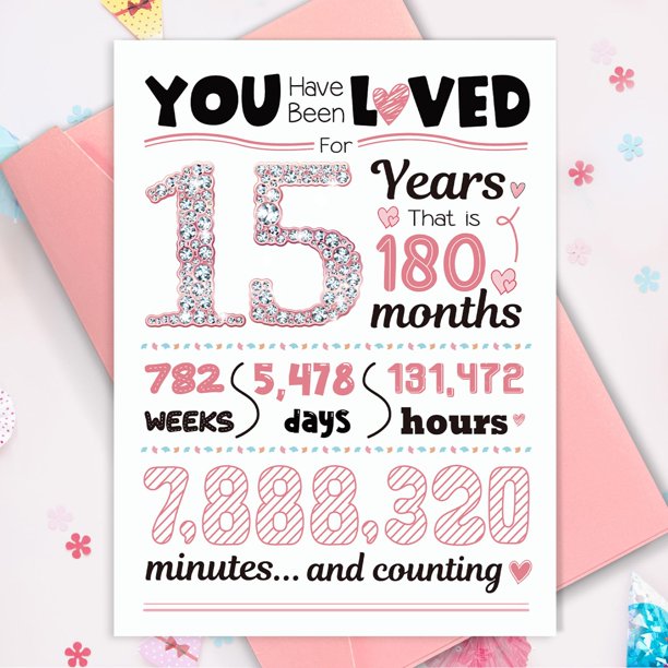 Tarjeta de felicitación TSVATE para 15 años con brillo rosa dorado