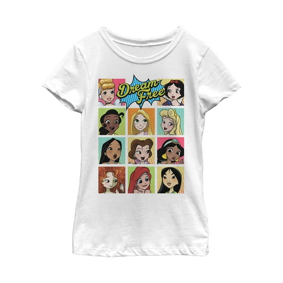 Girl's Disney Princesses Dream Free Squares Graphic Tee White Small