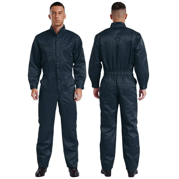 iiniim Men's Long Sleeve 100% Cotton Coverall Front Half Zipper Dustproof Jumpsuit Workwear Navy Blue XL/175