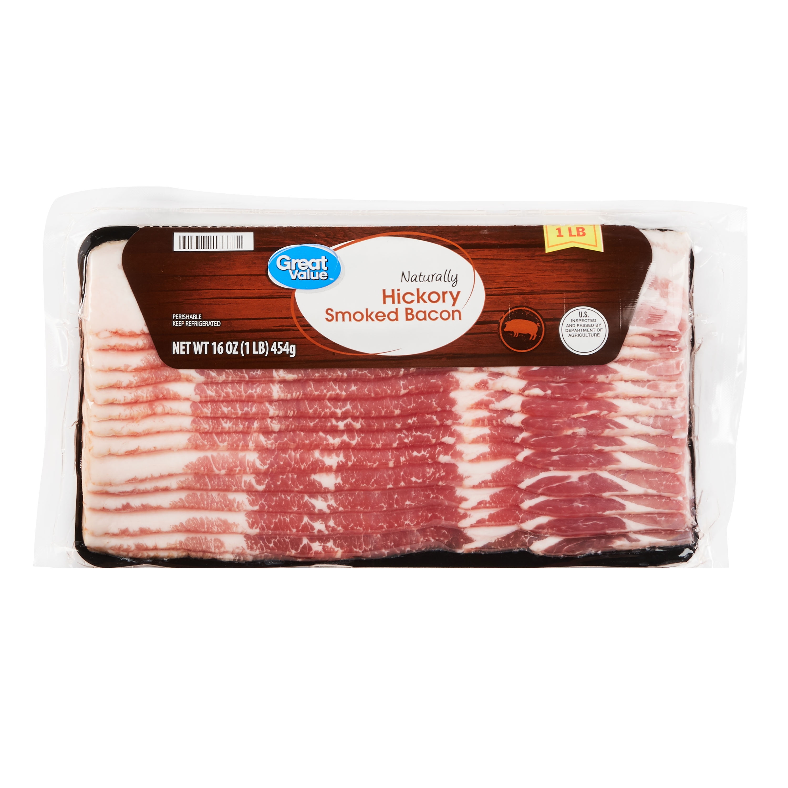 Great Value Naturally Hickory Smoked Bacon, 16 oz