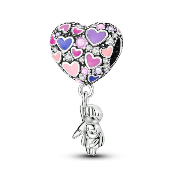 MULA 925 Sterling Silver Charms for Couple Heart Balloon Beads for Bracelet Necklace Gift for Her