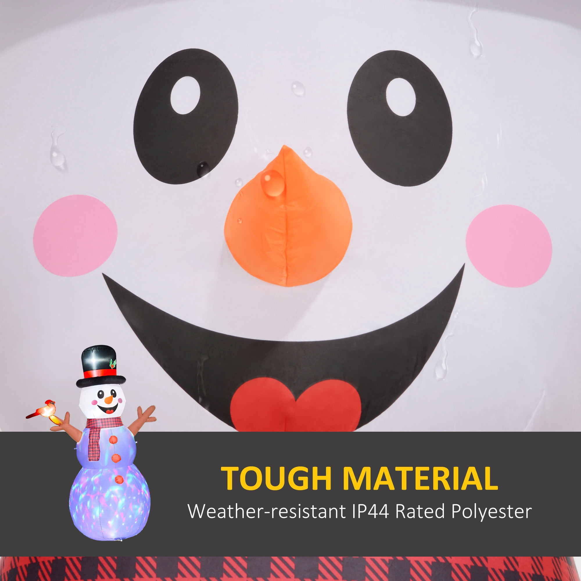 6ft Christmas Inflatable Snowman with Branch Hands LED Rotating Colorful Light Outdoor Yard Decoration