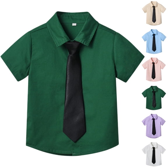YOUYEDIAN Boys Button Down Oxford Shirt Short Sleeve Formal Uniform Dress Shirts Standard Fit Summer Kids Clothing (Green, 4-5 Years)