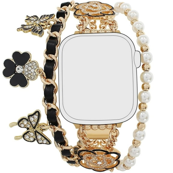 Boho Bracelet Bands for Apple Watch 49mm 45mm 44mm 42mm 41mm 40mm 38mm, Rhinestone Butterfly Charm Adjustable Jewelry Strap Compatible with iWatch Series 10 9 8 7 6 5 4 3 2 SE Ultra