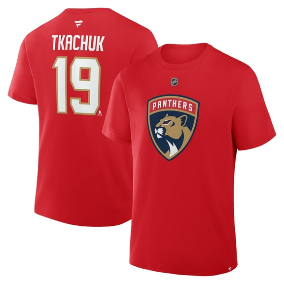 Men's Fanatics Matthew Tkachuk Red Florida Panthers Authentic Stack Name & Number T-Shirt
