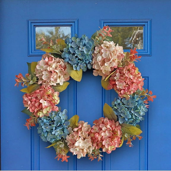 Artificial flowers,Hydrangea Wreath Spring Wreaths Floral 40cm Home Decor Large Blue White Rustic Artificial Flower Wreaths Farmhouse Wreath For Front Door