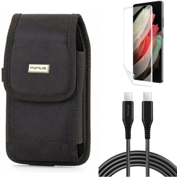 Case Belt Clip & Matte Screen Protector & 10ft Long USB-C Cable for Samsung Galaxy S22 Plus (S22 ) - Combo Swivel Holster Rugged & TPU Film Anti-Glare & PD Fast Charger Cord Power Wire