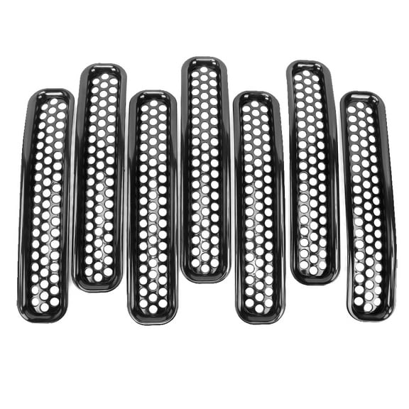 7pcs Clip-On Front Mesh Grille Grill Inserts Black Color Fits for Jeep Wrangler