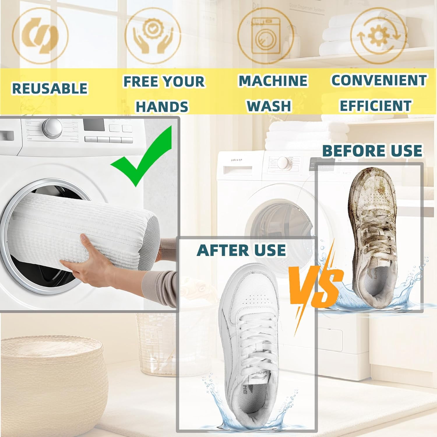 Shoe Washing Machine Bag Laundry Shoe Bag for Washer and Dryer Reusable 2pc Shoe Cleaning Bags for Sneakers 360° Deep Cleaning Machine for All Shoes Types With Self-locking Zipper White 2Pcs