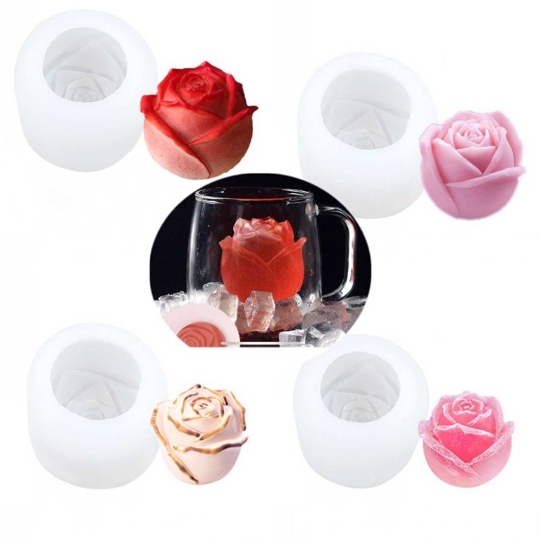 Censen 4 Pcs Silicone Rose Ice Cube Mold 3D Rose Ice Mold with Covers Easy  Release Rose Ice Cube Tray Form Large Flower Shaped Ice Ball Maker for