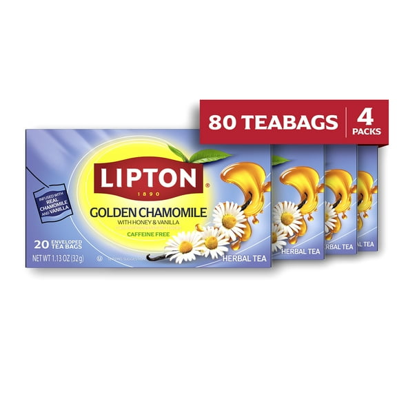 Lipton Golden Chamomile Tea Bags, Fruit & Herbal Tea, Caffeine Free, 20 Count, pack of 4