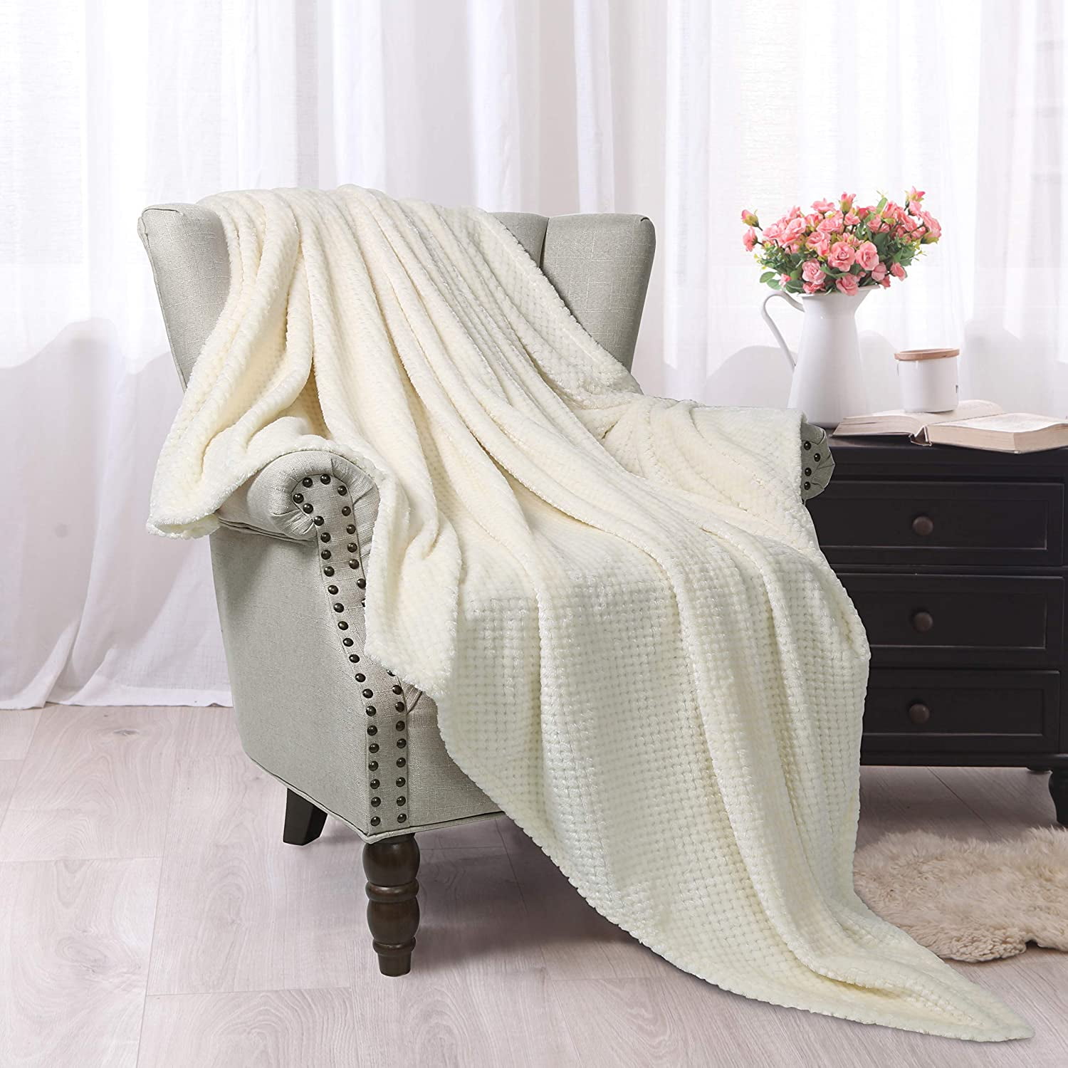 ご注意ください Exclusivo Mezcla Waffle Textured Soft Fleece Blanket,King Size Bed  Blanket 毛布、ブランケット