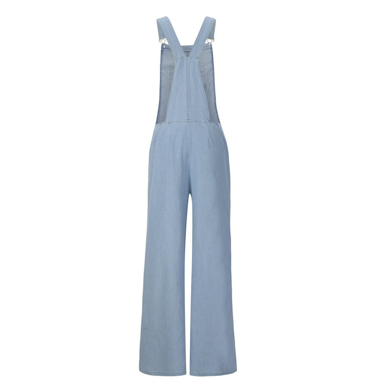 YWDJ Rompers for Women Casual Summer Denim Wide Leg Jean Bandage Long Pant  Sleeveless Ladies Travel Comfortable 2023 Vacation Womens Jumpers and  Rompers Casual Solid Color Blue XL 