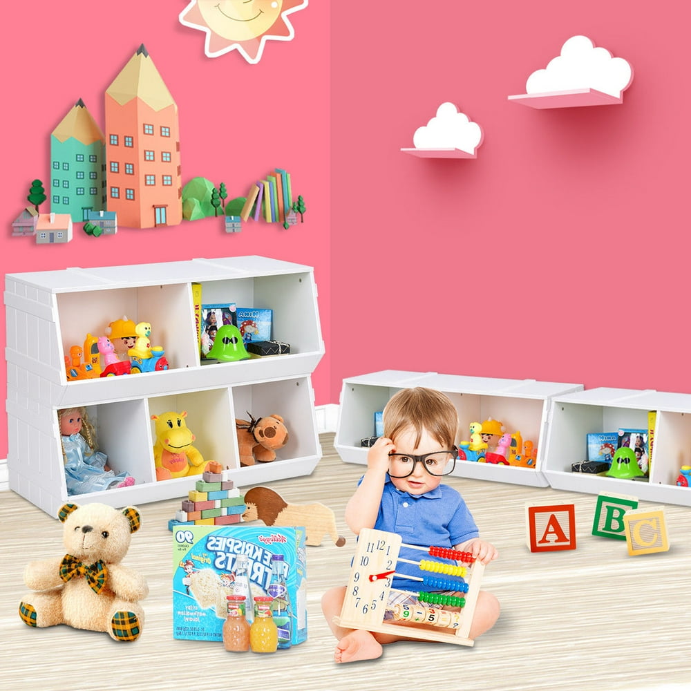 Gymax 2 Set Kids Toy Box Storage Flexible Stackable Bookshelf