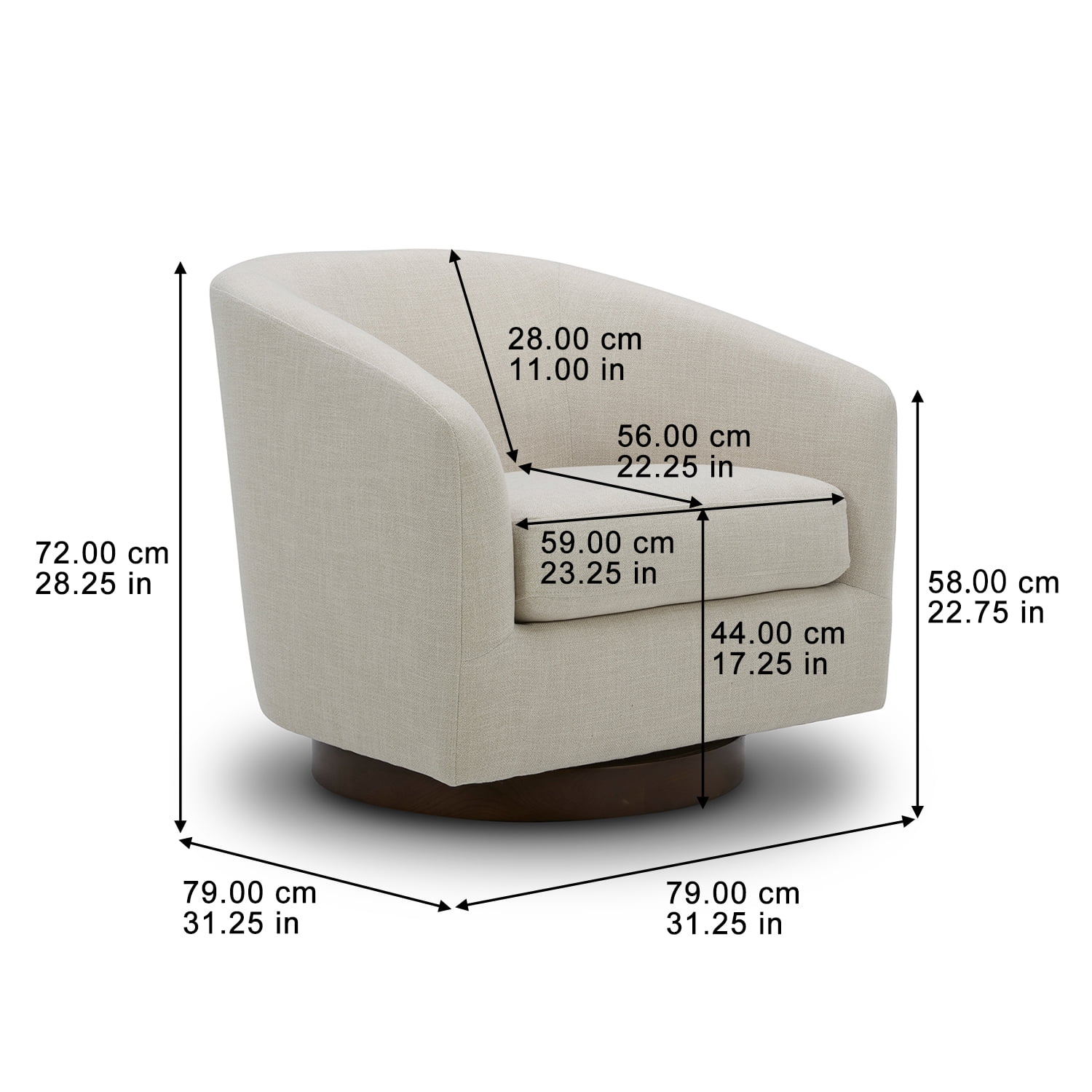 Better Homes & Gardens Bradford Wooden Base Modern Swivel Accent Chair, Linen