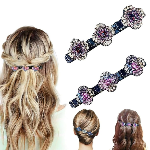 Pinzas para el cabello trenzadas - Pinzas para el cabello trenzadas con piedras de cristal brillantes, pinzas para el cabello trenzadas para mujeres, pinzas para el cabello trenzadas con piedras de cr