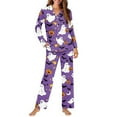 thumbnail image 4 of DISNIMO Ghost Bat Pumpkin Print Women 2 Piece Pajama Sets Casual Loose Sleepwear Long Sleeve Button Down Nightwear with Long Pajama Pants Halloween Loungewear, S, 4 of 7