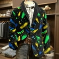 thumbnail image 2 of Men's Corduroy Blazer - Carnival Printed Warm Pocket Casual Suit Jacket, Black, L, 2 of 6