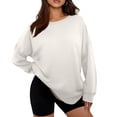 thumbnail image 6 of Women's Loose Casual Pullover Solid Color Sweatshirt, Simple Fall Winter Fashion with Comfort Fit and Soft Material for Everyday Use and Layering,White,2XL, 6 of 6