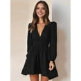 thumbnail image 2 of Mini Deep V Long Sleeve Dress for Women A-Line High Waisted Casual Flowy Dress for Cocktail Wedding Guest, 2 of 8