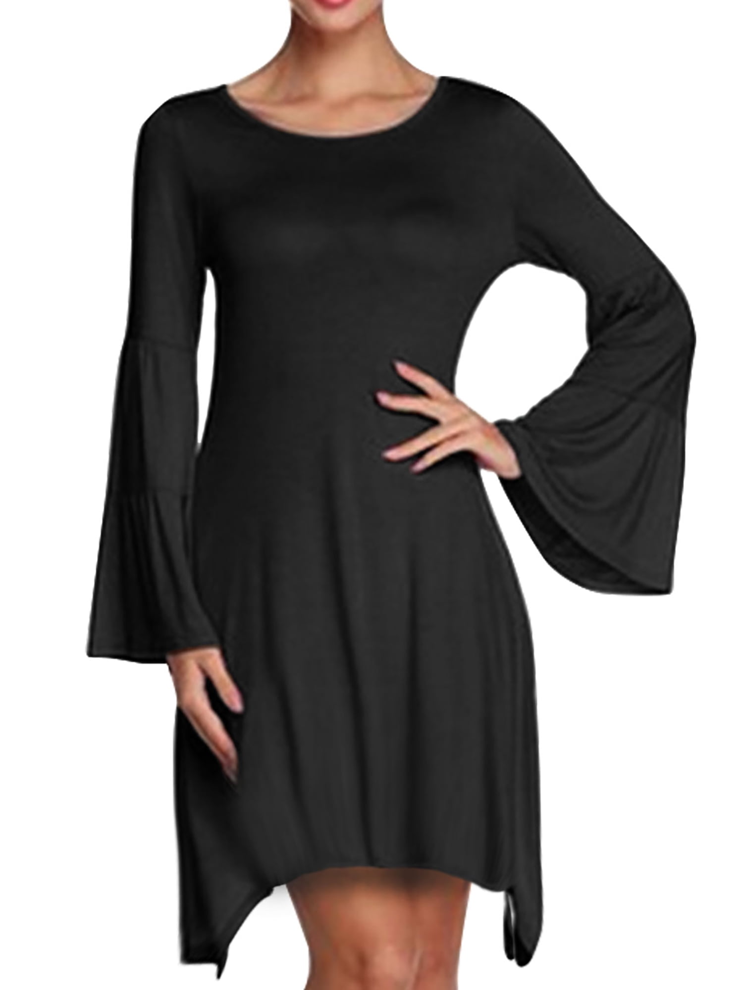 black trumpet dress with sleeves