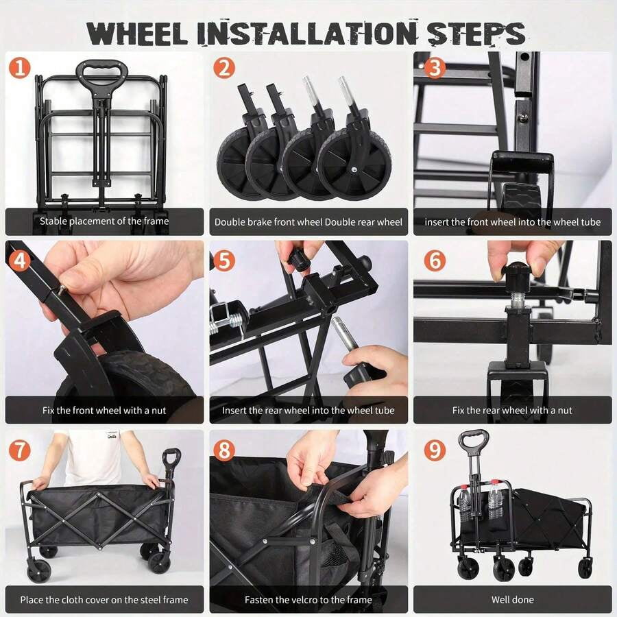 220 Lbs Lbs All-Terrain Heavy-Duty Folding Hand Truck, Large Capacity Camping Cart Suitable For Yard Shopping/Sports/Outdoor/Gardening Equipment Transport, Black Multi-Functional Tool Cart