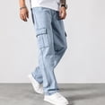 thumbnail image 4 of GrmtClth Mens Light Soft Denim Cargo Pants, Wide Leg Multi Pocket Loose Trousers, Casual Street Relax Outfit, All Season Male Daily Wear Light Blue XL, 4 of 5