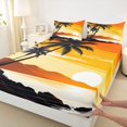 thumbnail image 4 of jejeloiu Retro Sunset Palm Bed Sheets For Girls,Tropical Beach Silhouette Full Size Sheets,Orange Black,4-Piece,1 Flat Sheet, 1 Fitted Sheet and 2 Pillowcases, 4 of 6