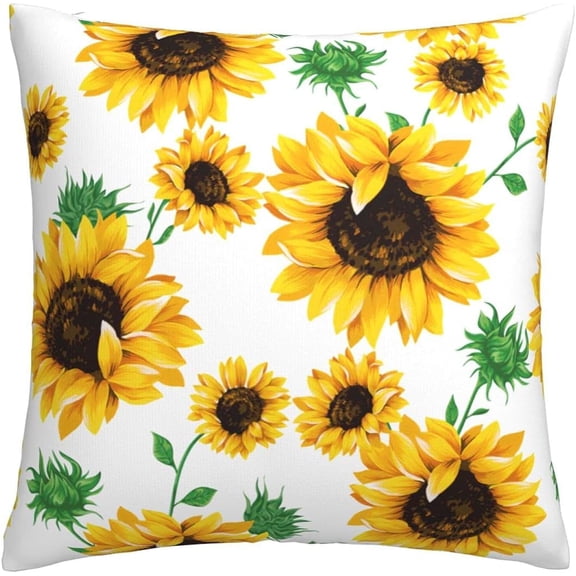 Yellow Sunflower Throw Pillow Case Square Sofa Cushion Cover Home Decorative Armchair Bedroom Livingroom Standard Pillowcase 18 X 18 Inch