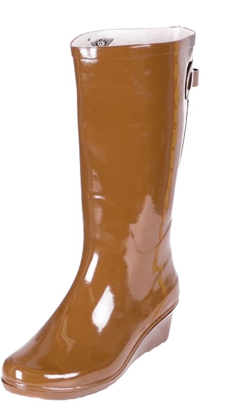 Forever Young Women's Tall Wedge Rain Boots with Mock Zipper