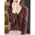 thumbnail image 1 of Cárdigans de manga larga para mujer, prendas de vestir exteriores de punto, suéteres lisos finos para primavera y otoño, prendas de punto con cuello en V, cárdigans de moda coreana 2024, 1 of 3