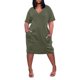 thumbnail image 1 of Vestido casual SCZ de color sólido con bolsillo en la rodilla y manga corta con cuello en v de talla grande de verano para mujer verde militar 4xl, 1 of 4