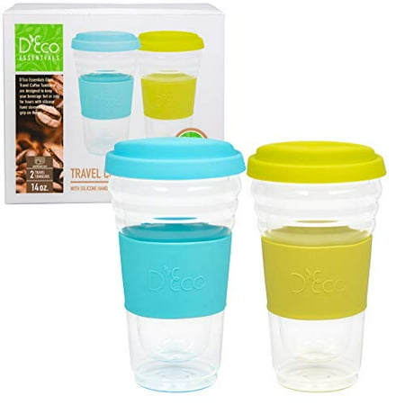 Glass Travel Mugs (Double Wall Glass Coffee Cup Tumbler - Set of 2-14oz Insulated Travel Coffee Mug for Coffee, Tea, Hot & Cold)