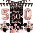 thumbnail image 2 of 50th Birthday Decorations for Women Black and Rose Gold, Happy 50th Birthday Door Banner, Triangle Flag Garland, Number 50 Balloon, Fifty Year Old Birthday Party Supplies, 2 of 7