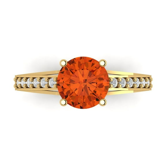 Solitaire with Accents Engagement Ring for Women - 2.21ct Simulated Red Diamond in 14K Yellow Gold Promise Ring