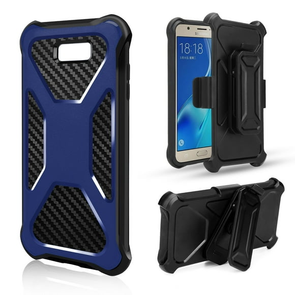 LG X Power 2, X Charge, Fiesta, Fiesta 2, K10 Power Case, Rugged Slim Carbon Fiber Holster Combo Clip Cover - Blue
