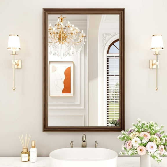 Swafrrt Retro Copper Bathroom Mirror, 22x30 Inch Bronze Oil Rubbed Framed Mirror, Rectangle Classic Vintage Framed Wall Mirror