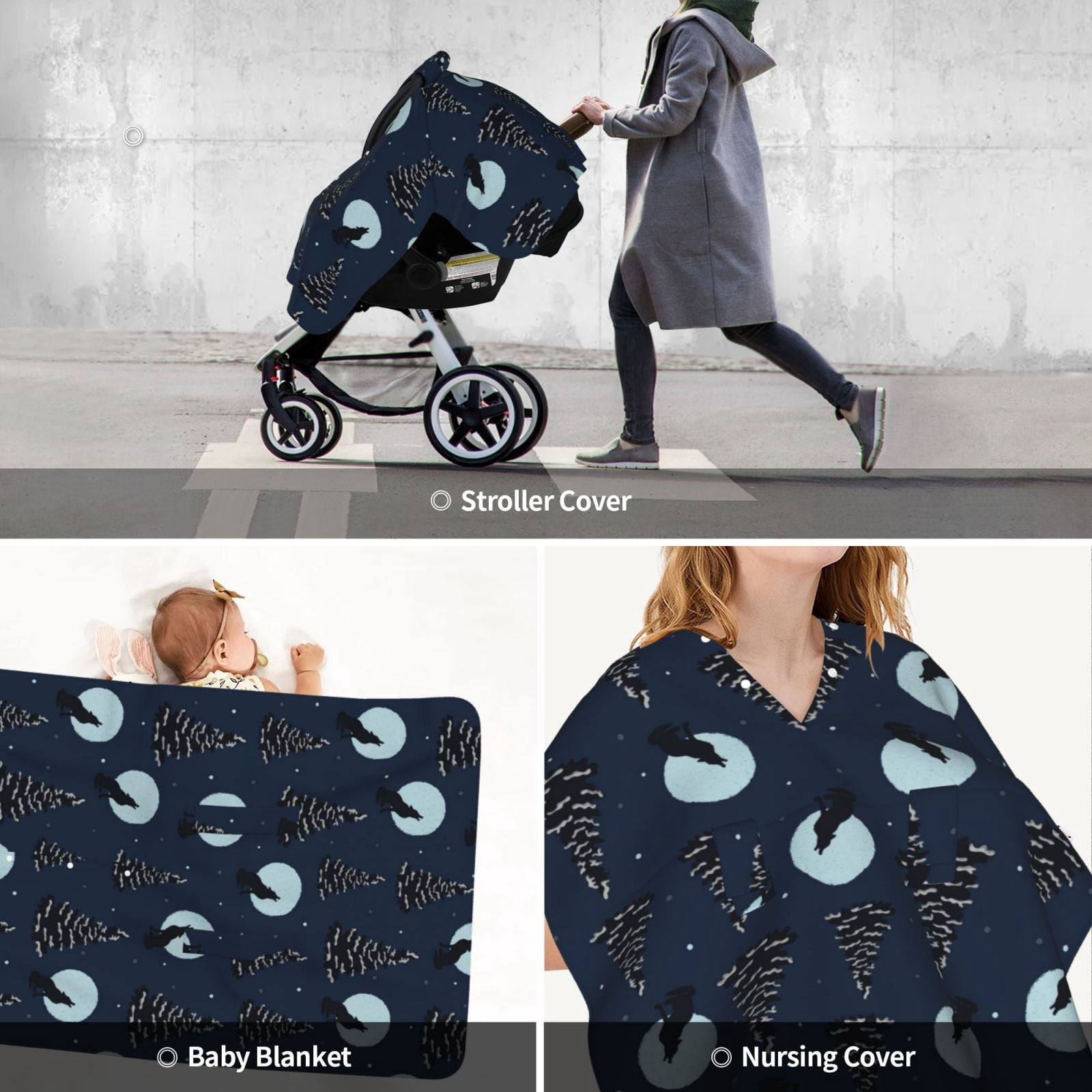 Car Seat Cover Baby - Night Forest Wolf Breathable Infant Car Seat Cover for Baby Carseat, Lightweight Comfort Baby Essentials Must Haves Newborn Stuff for Girl Boy