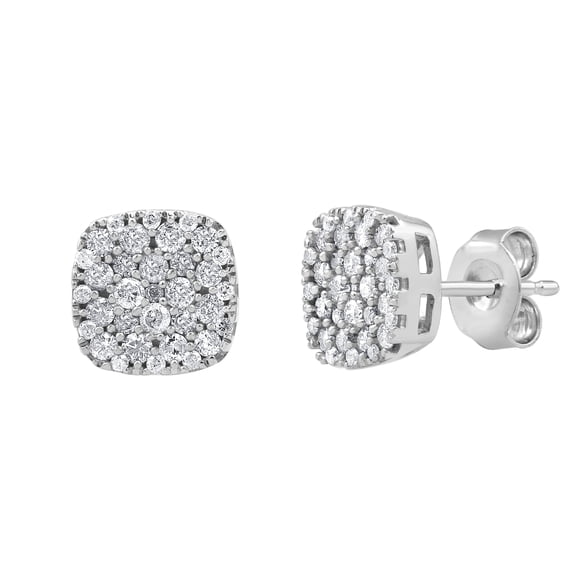 Brilliance Fine Jewelry 0.50 ct Diamond Women's Cushion Stud Earrings in 10K White Gold, (I-J, I2-I3)