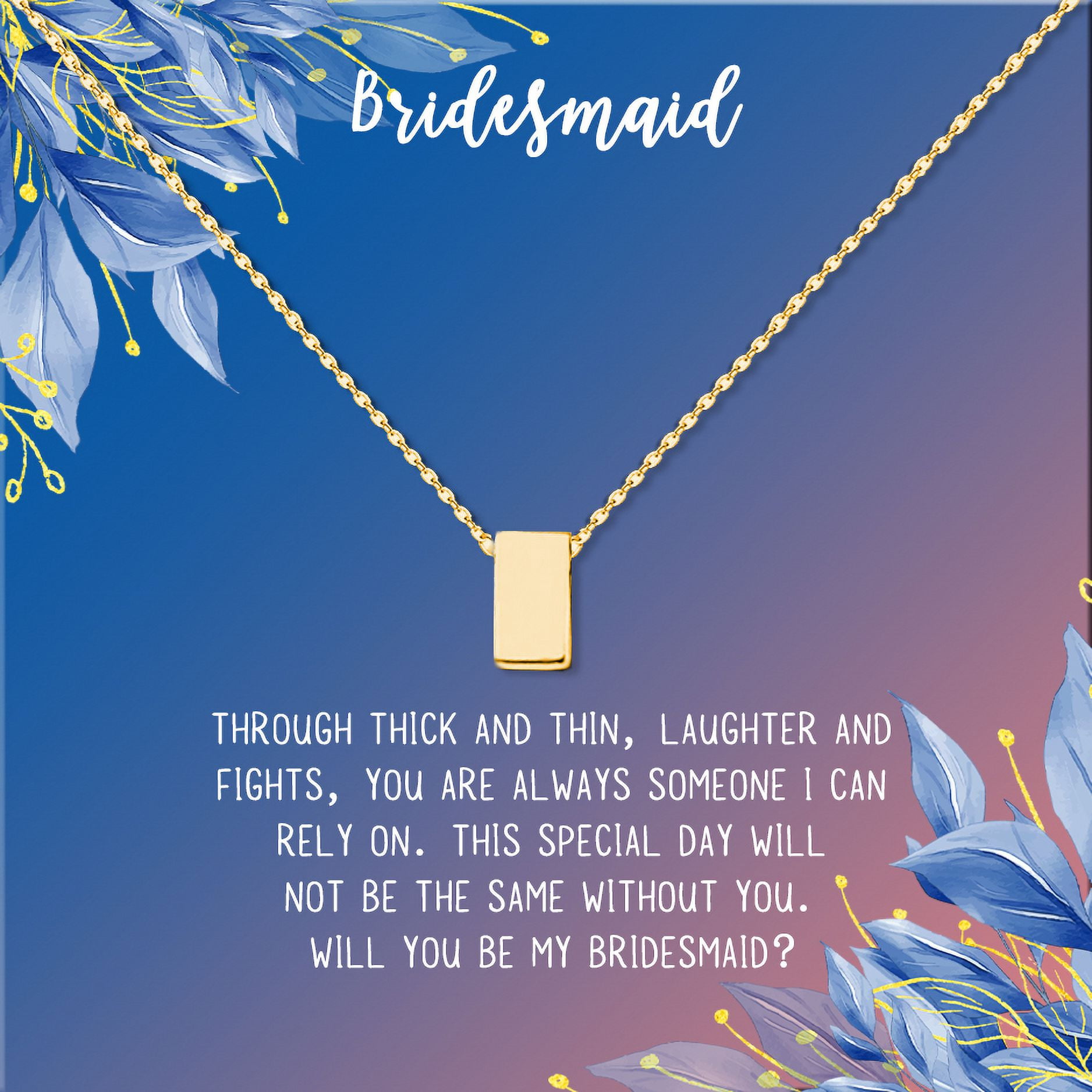 Anavia Bridesmaid Proposal Necklace, Will You Be My Bridesmaid, Bridal Party Gift Card Jewelry Necklace-[Gold Cube, Blue-Orange Gift Card]
