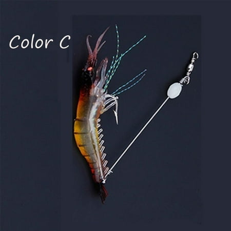 New Luminous Soft Creative Shrimp Fake Bait Prawn Lure Hook Worm Silicone Sea Fishing COLOR C