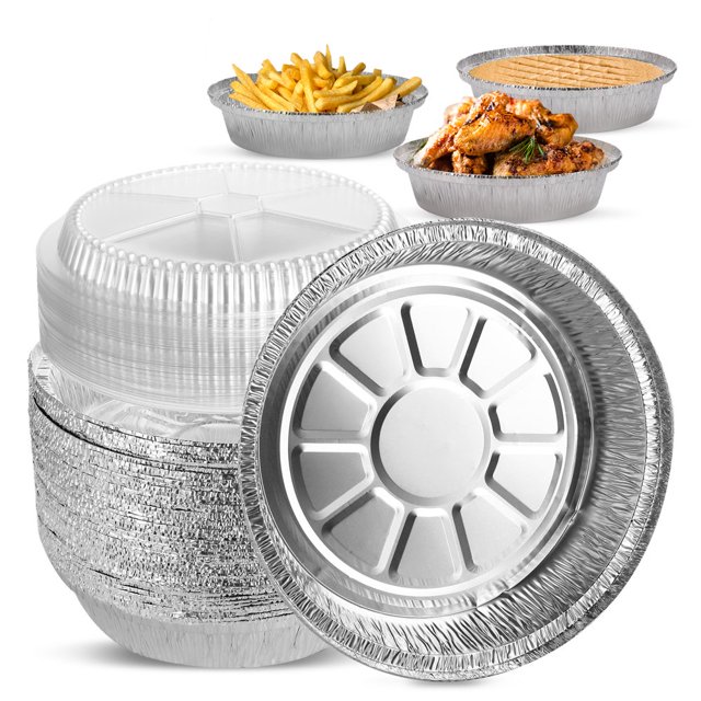 50 Pcs de Moules Ronds en Aluminium Jetables de 9 Pouces avec Couvercles en Carton, Parfaits pour la Cuisson, le Stockage et le Réchauffage (Couvercles en Carton)